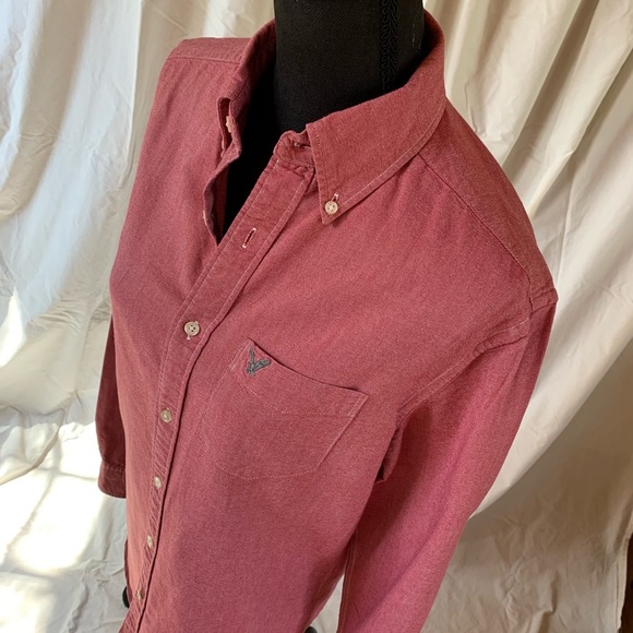 Red chambray button down shirt size small. - Picture 3 of 10
